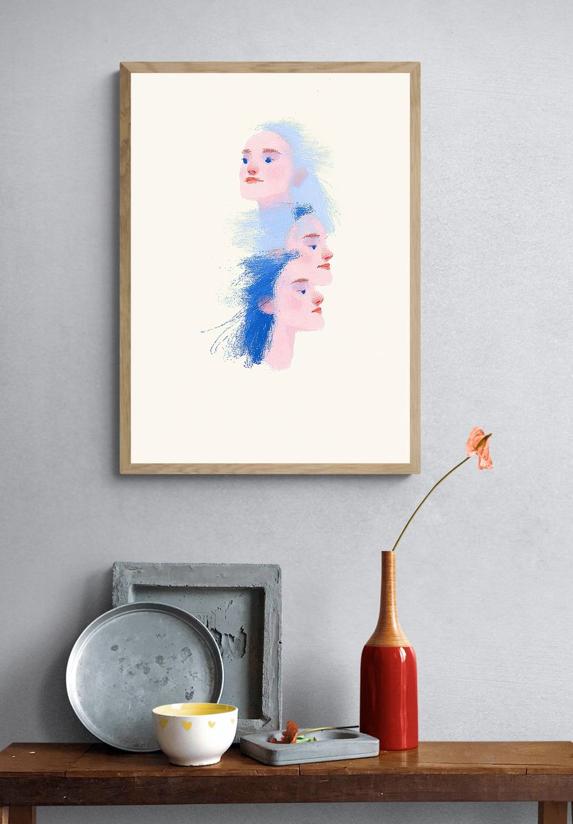 Dreaming Faces Illustration Poster. — room view 3