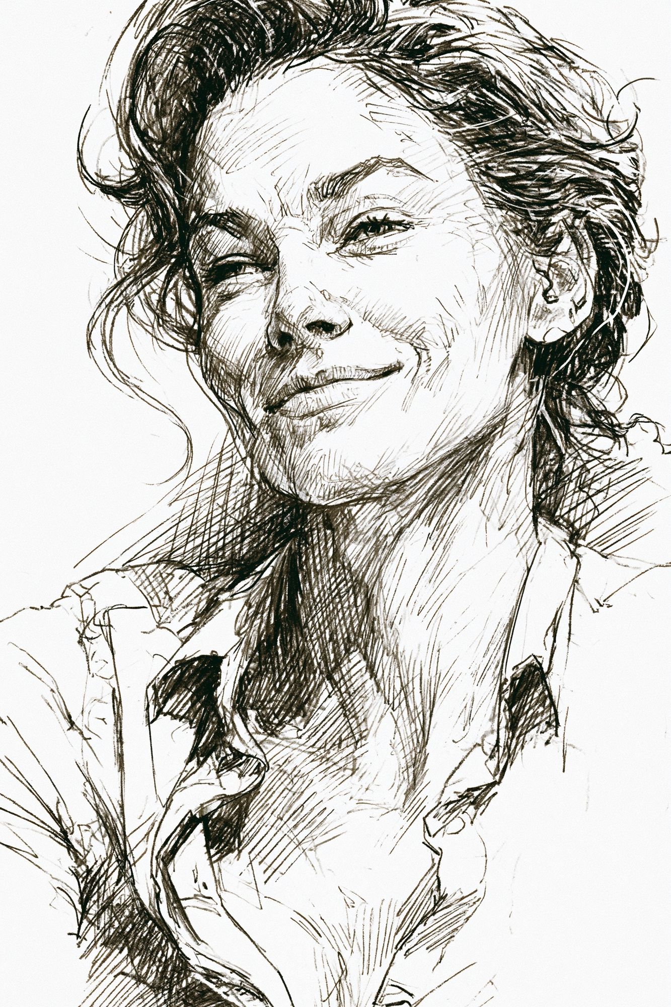 Smiling Woman Sketch Portrait Print. poster detail