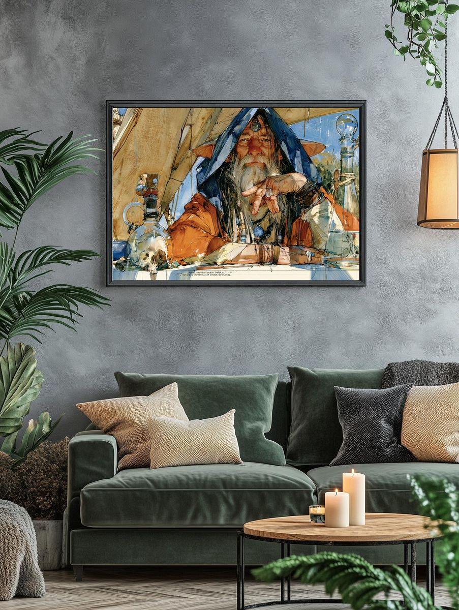 Wizard Alchemist Watercolor Poster. — room view 4