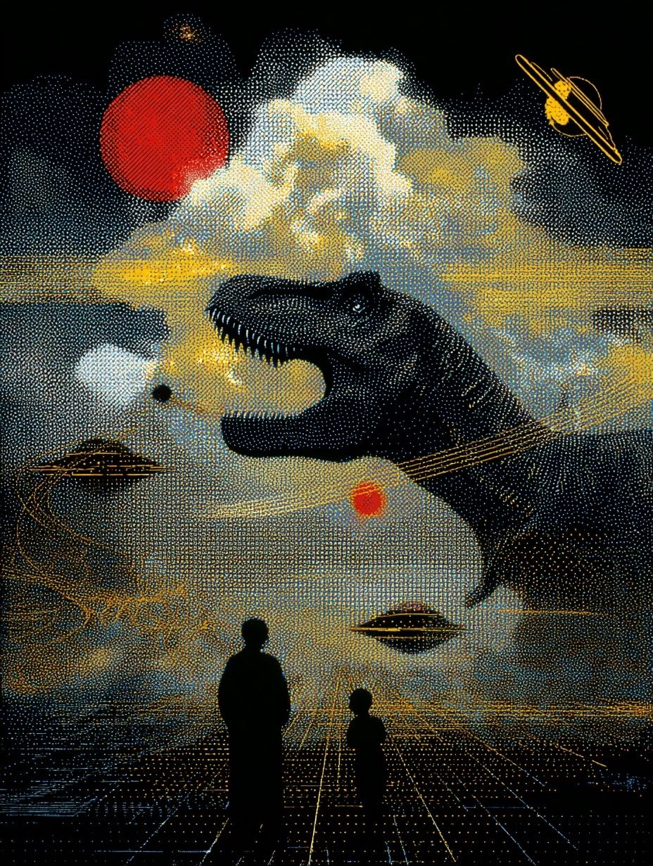 Dinosaur and Space Surrealism Poster. poster detail
