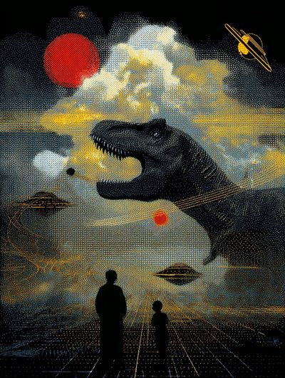 Dinosaur and Space Surrealism Poster. poster