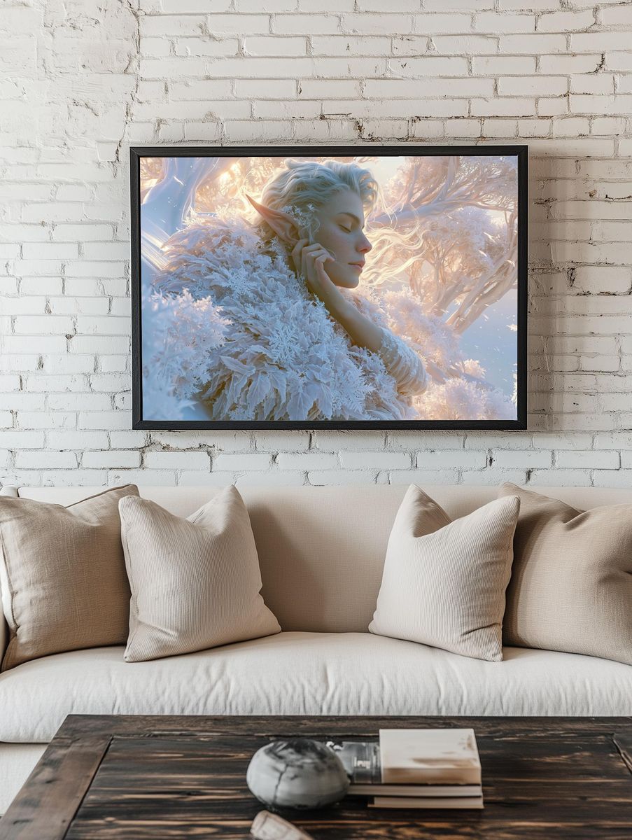 Winter Elf Portrait Print. room preview