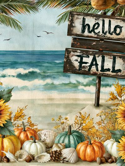 Hello Fall Beach Sign Poster. poster print