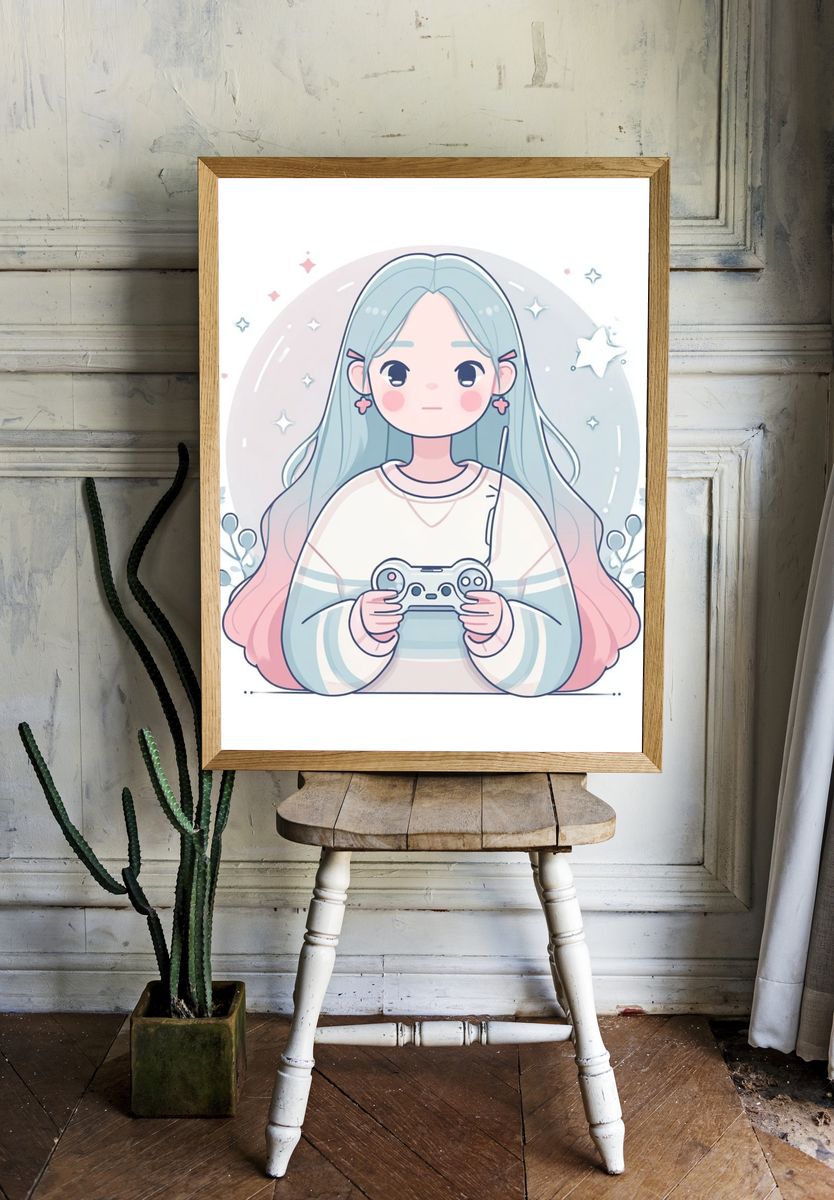 Pastel Gamer Girl Illustration Poster room preview