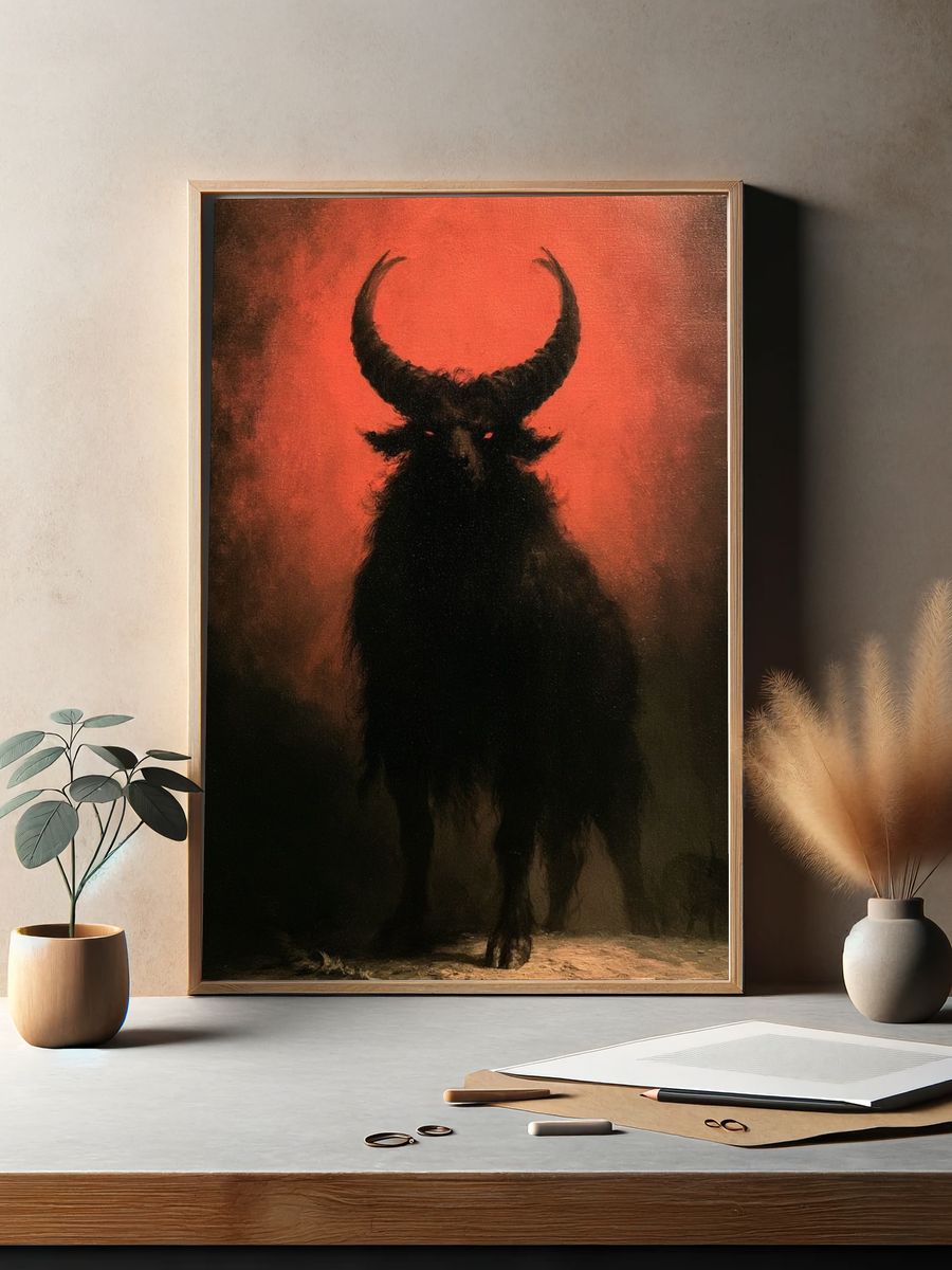 Horned Beast Dark Fantasy Print. — room view 2