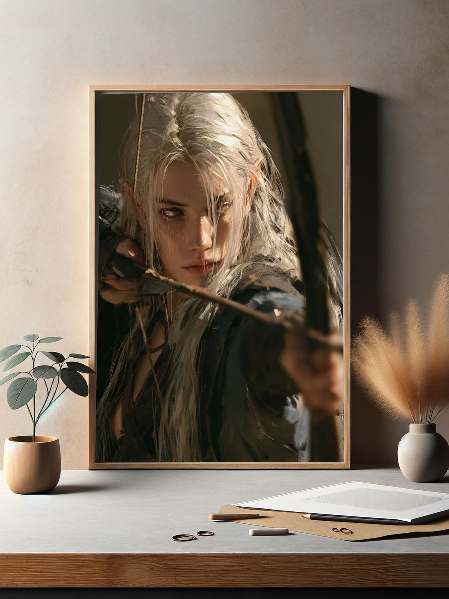 Elven Archer Portrait Print. — room view 2