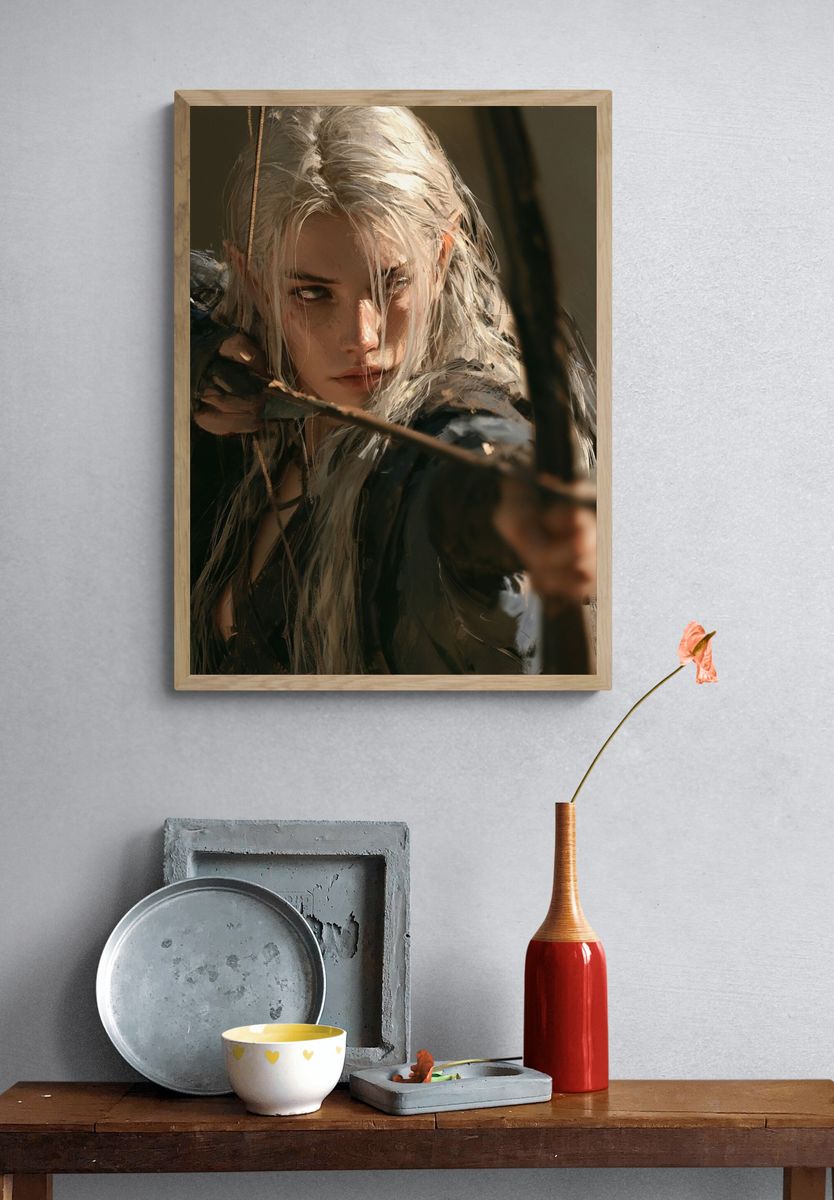 Elven Archer Portrait Print. — room view 3