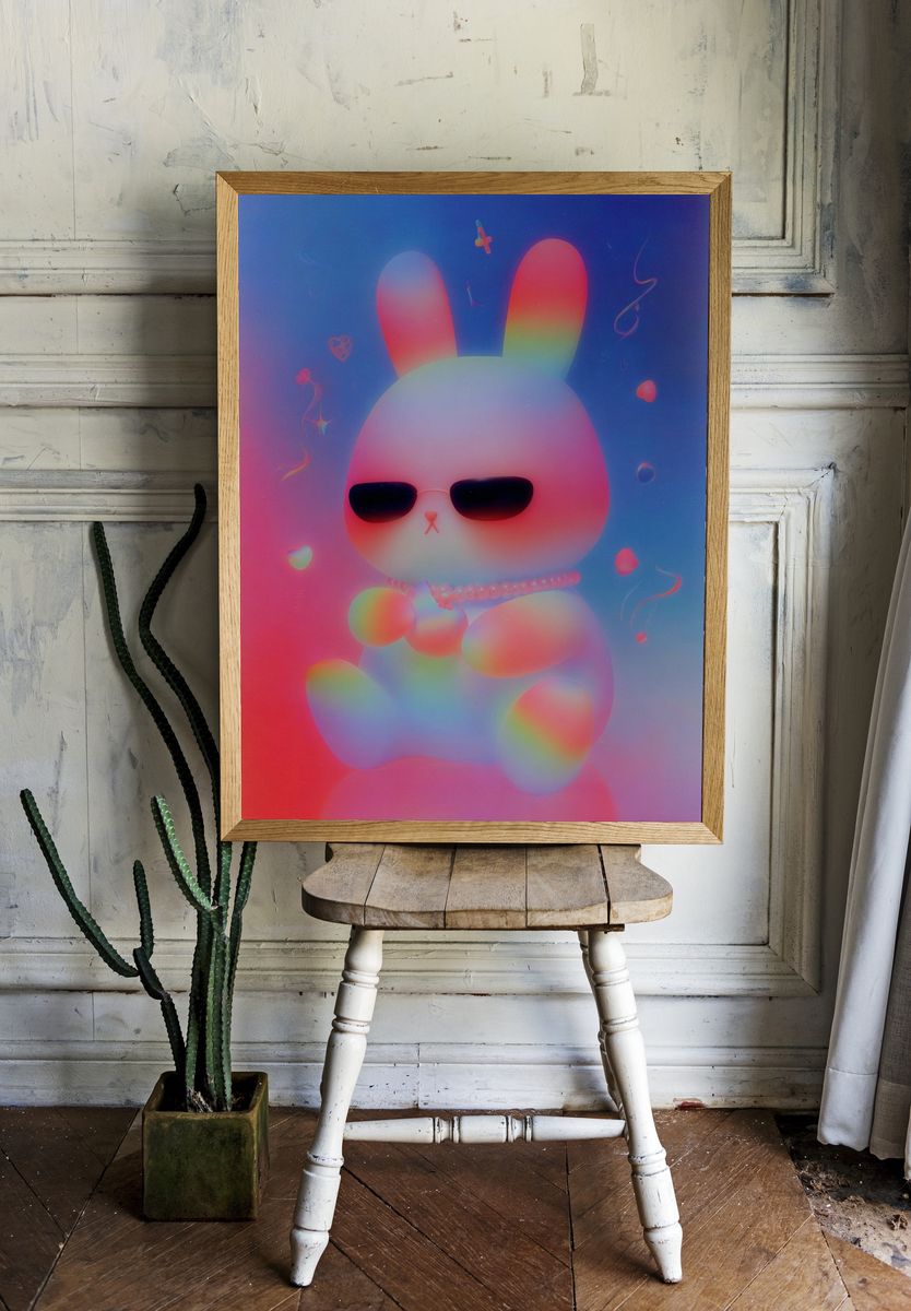 Rainbow Bunny Illustration Poster. — room view 1