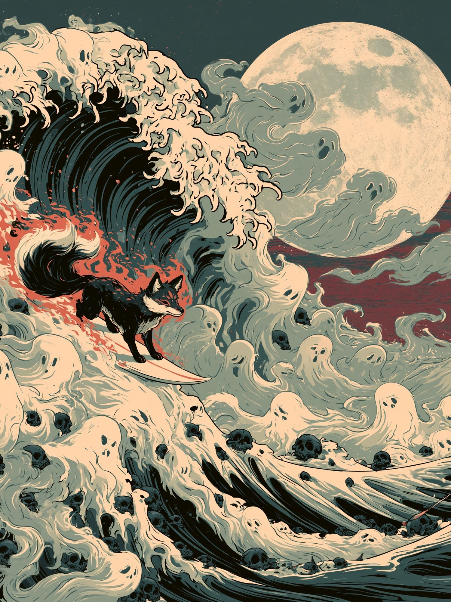 Fox Surfer Moonwave Illustration Poster. poster — illustration art