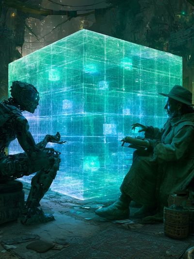 Cyberpunk Cube Encounter Poster. poster