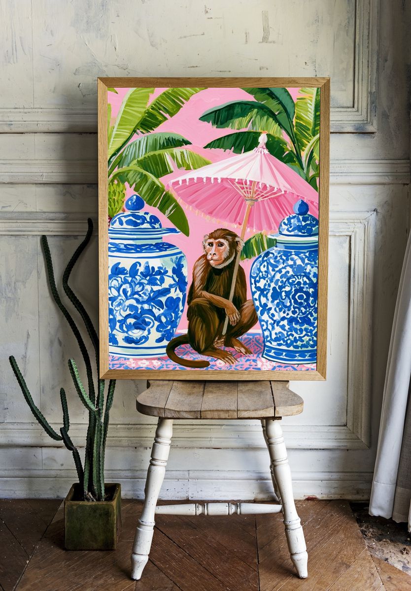 Tropical Monkey Illustration Poster. — room view 1