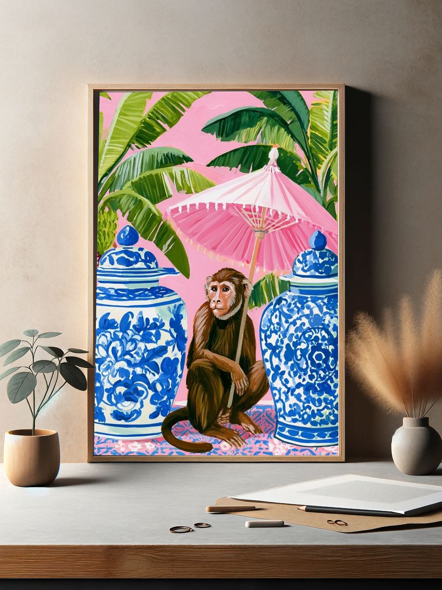 Tropical Monkey Illustration Poster. — room view 2