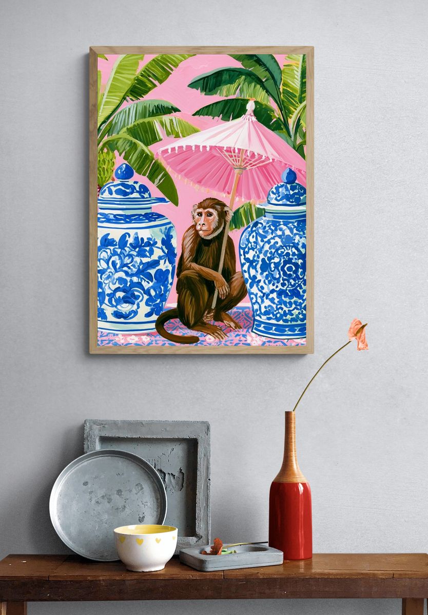 Tropical Monkey Illustration Poster. — room view 3