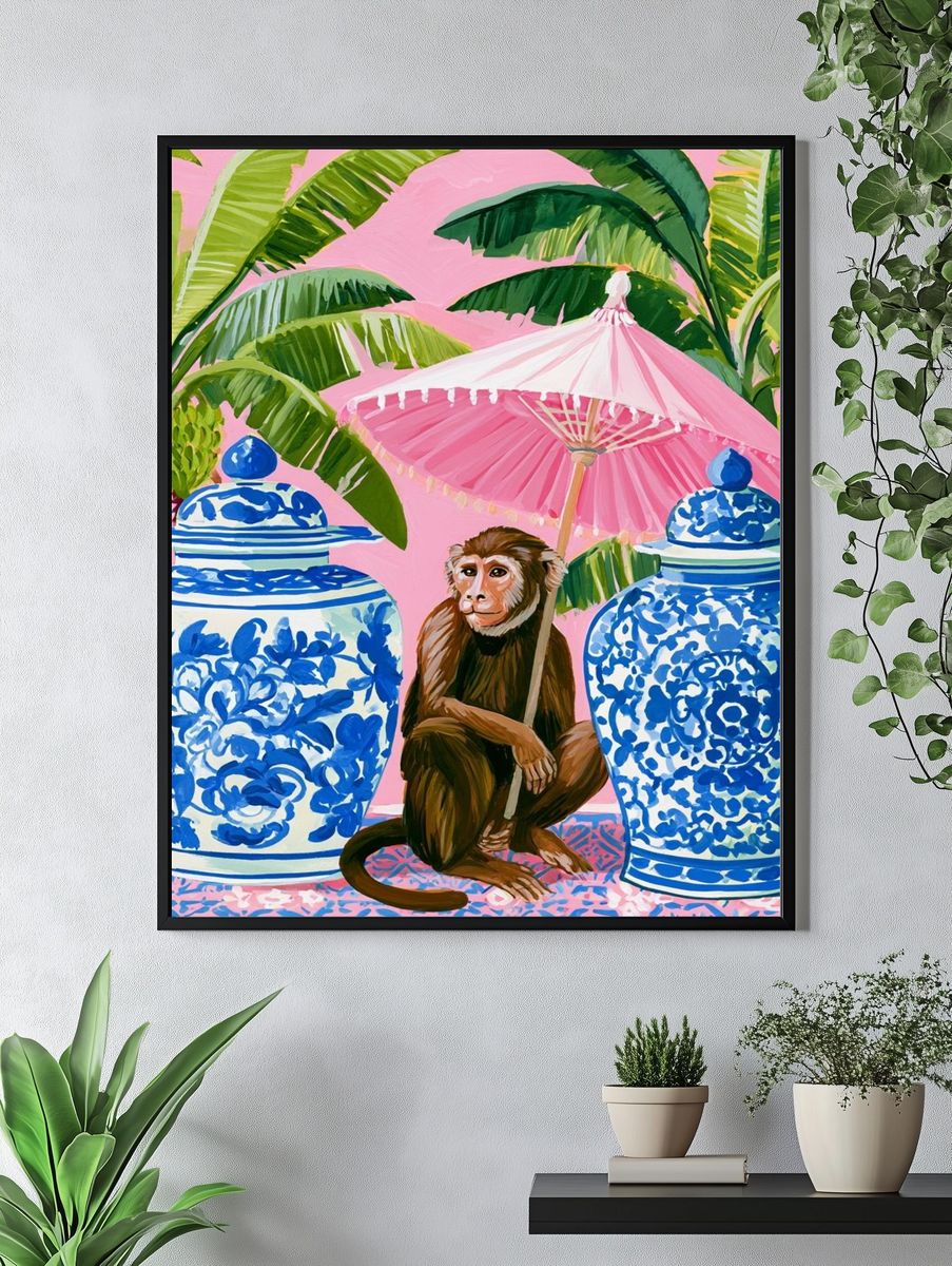 Tropical Monkey Illustration Poster. — room view 4