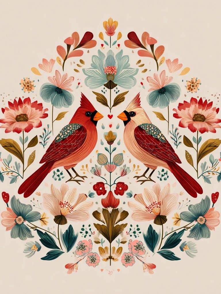 Cardinal Floral Symmetry Illustration Poster. poster — illustration art