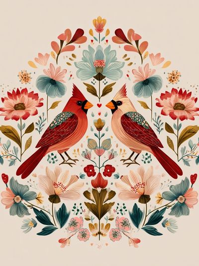 Cardinal Floral Symmetry Illustration Poster. poster print