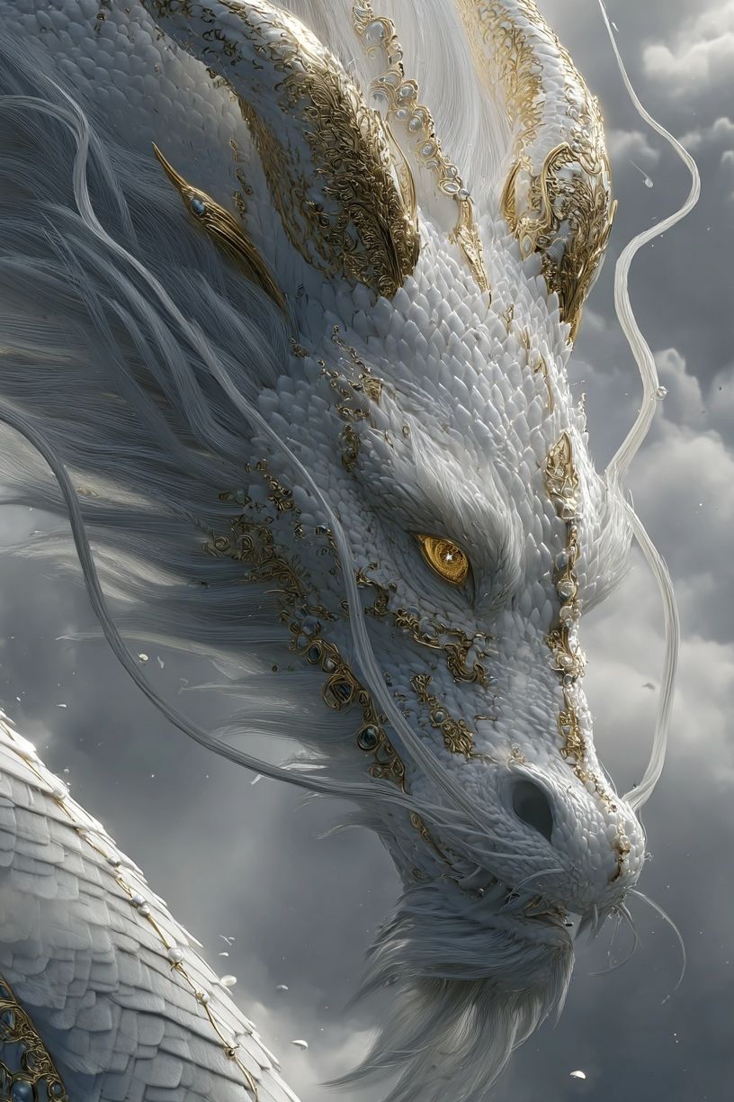 Celestial White Dragon Illustration Poster. poster detail