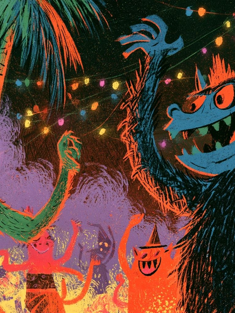 Monster Party Night Illustration Poster. poster detail