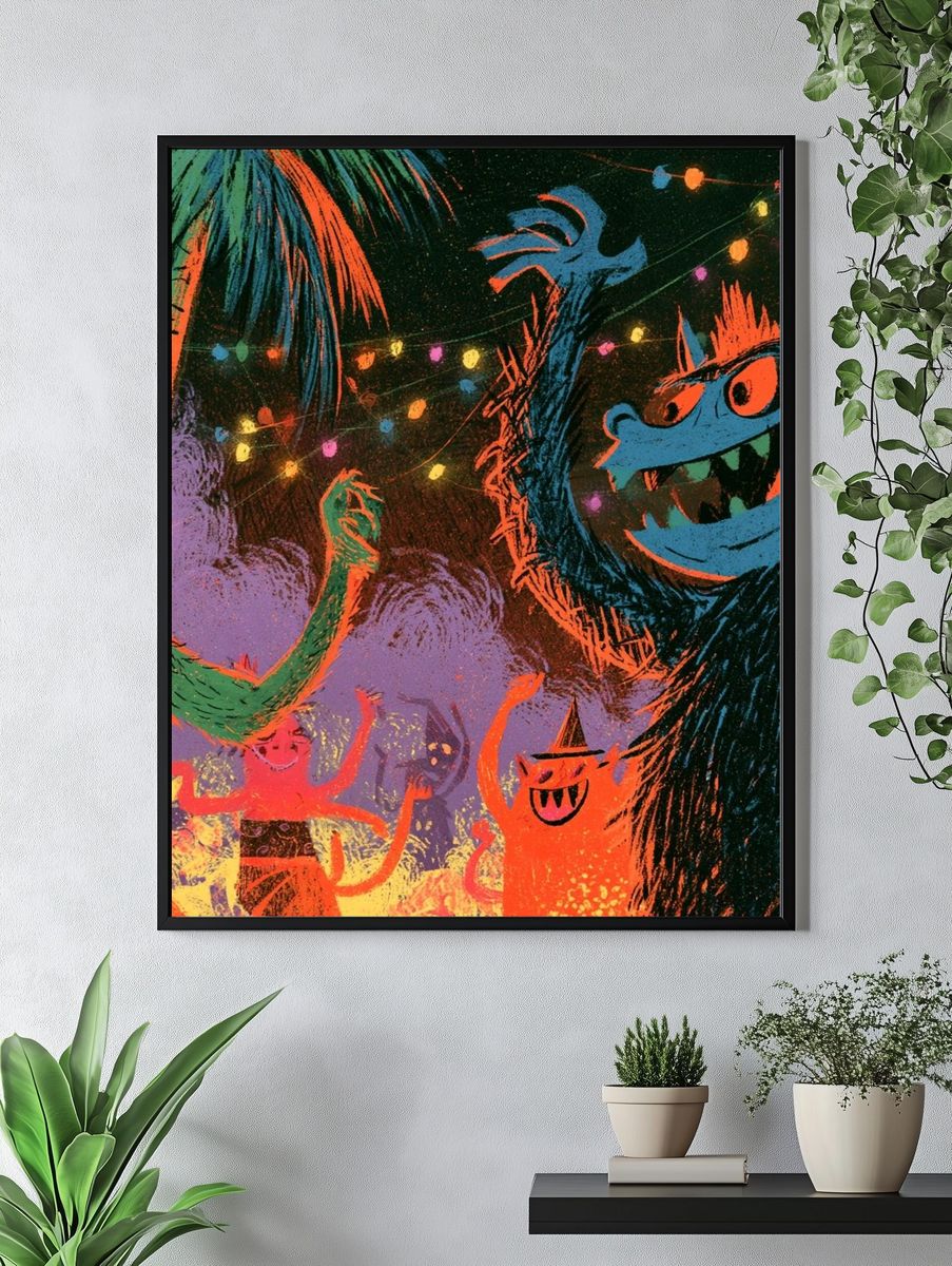 Monster Party Night Illustration Poster. — room view 4