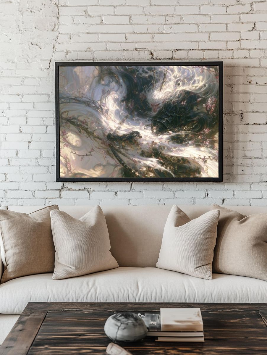 White Wolf Dreamscape Illustration Poster. room preview