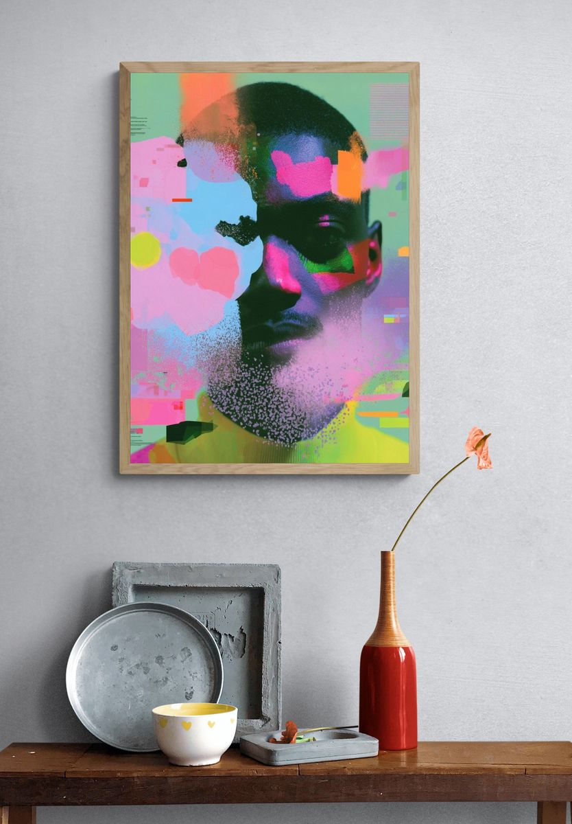 Glitch Portrait Digital Art Poster. — room view 3