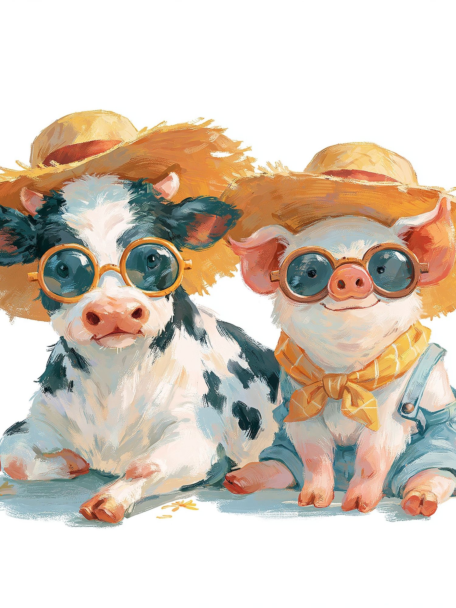 Cow and Pig Friends Illustration Poster. poster detail