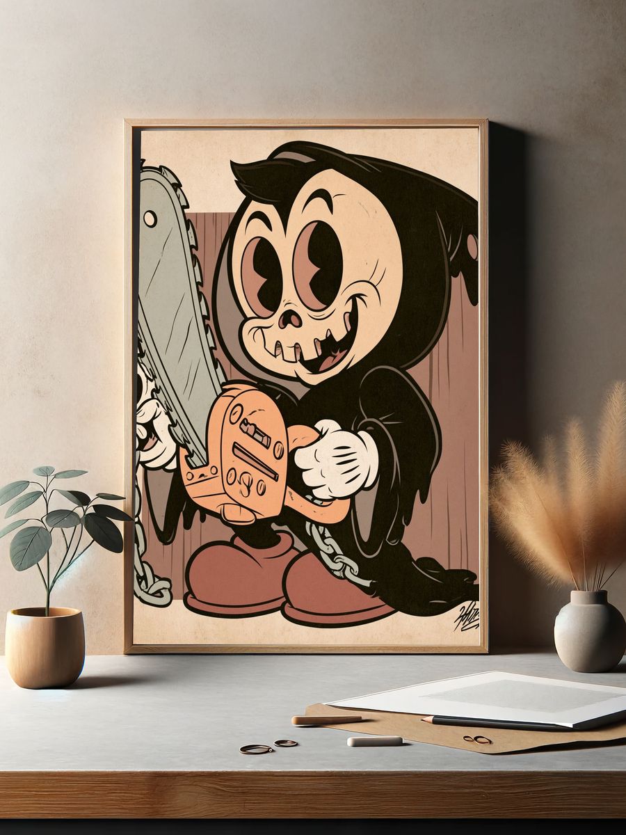 Chainsaw Cartoon Horror Print. — room view 2