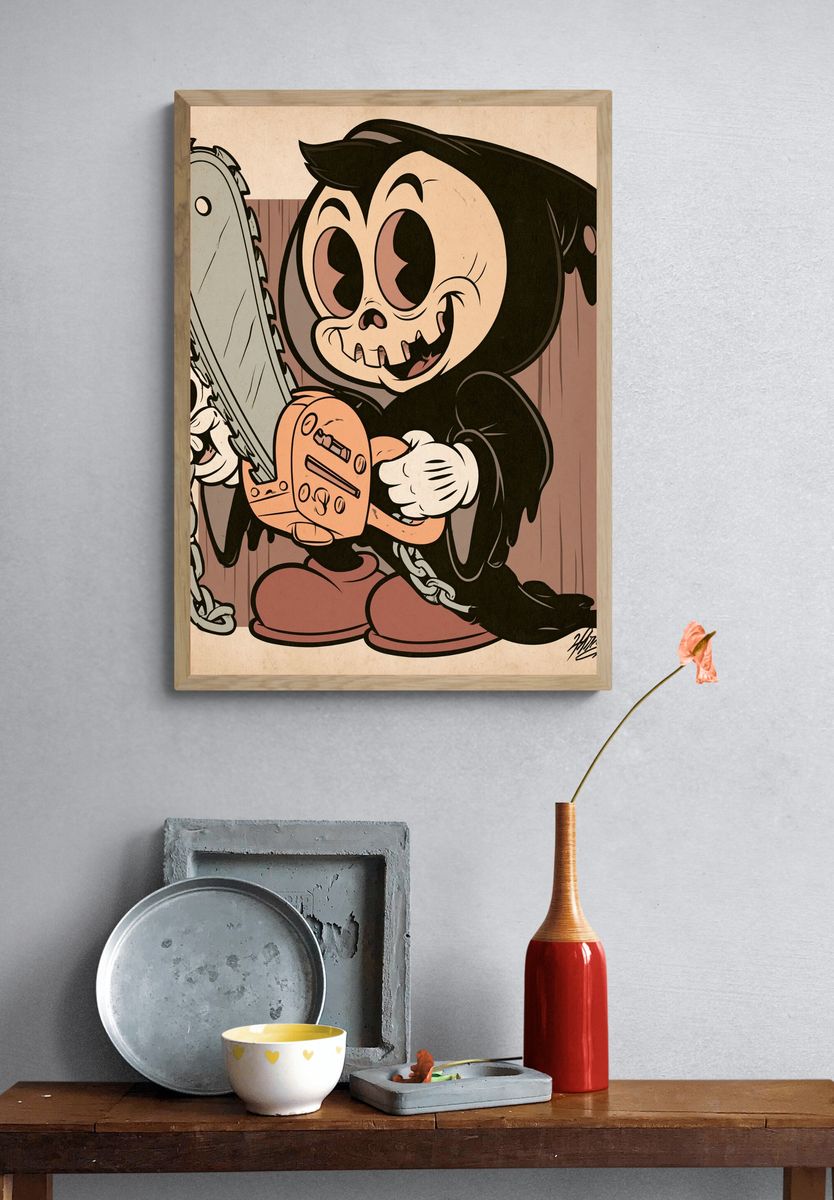 Chainsaw Cartoon Horror Print. — room view 3