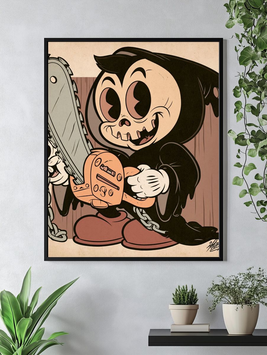 Chainsaw Cartoon Horror Print. — room view 4