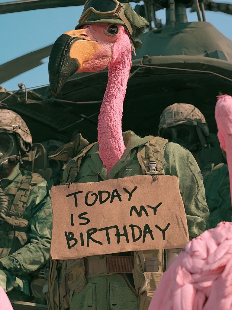 Flamingo Birthday Soldier Illustration Poster. poster detail
