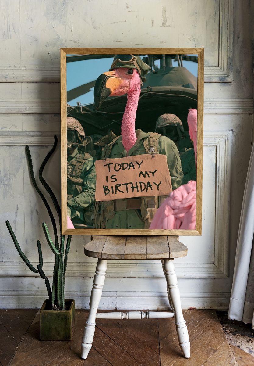 Flamingo Birthday Soldier Illustration Poster. — room view 1