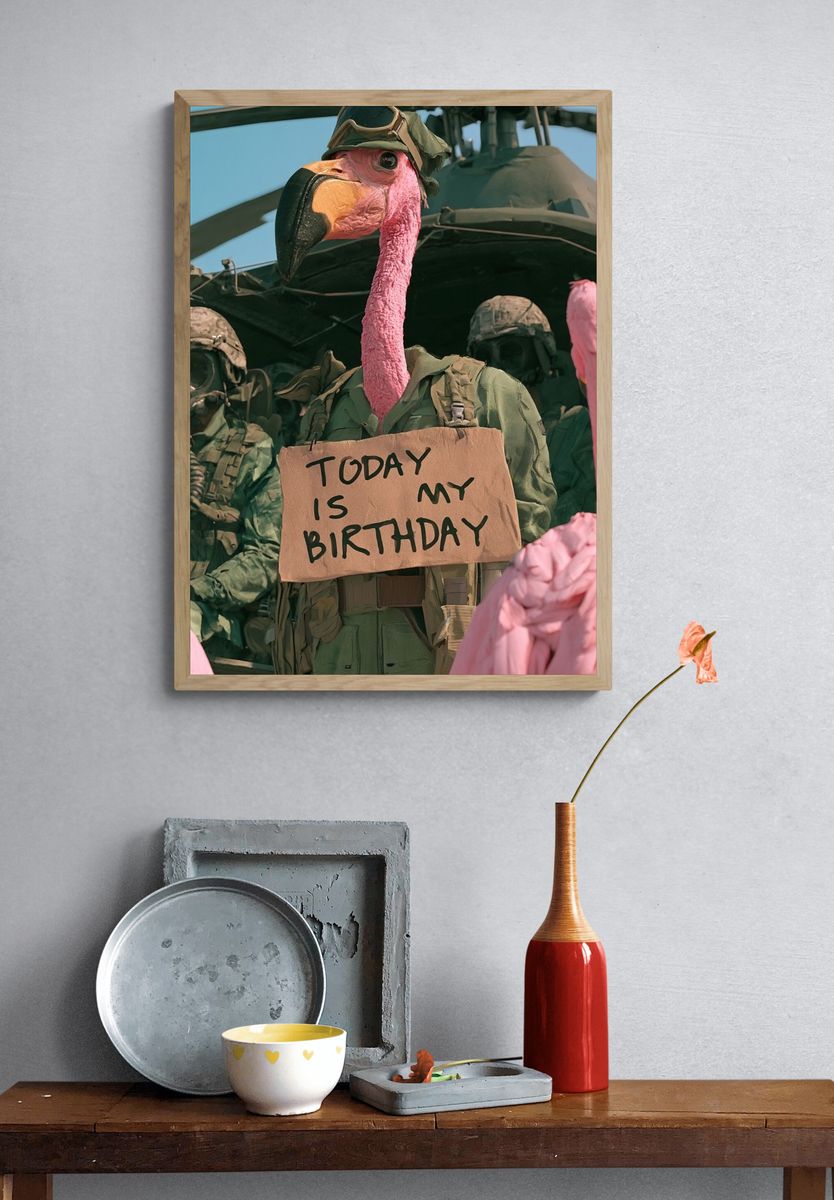 Flamingo Birthday Soldier Illustration Poster. — room view 3