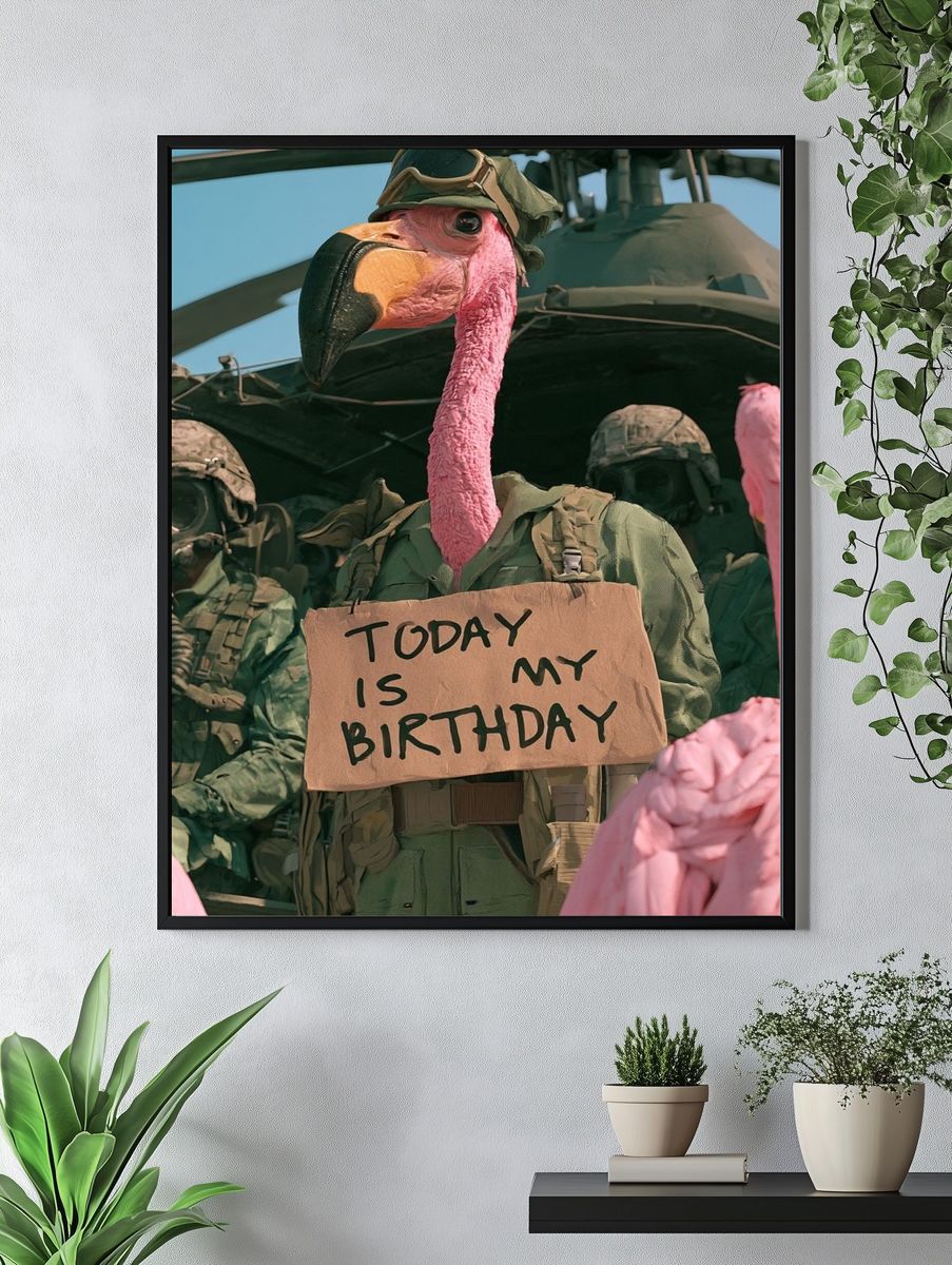 Flamingo Birthday Soldier Illustration Poster. — room view 4
