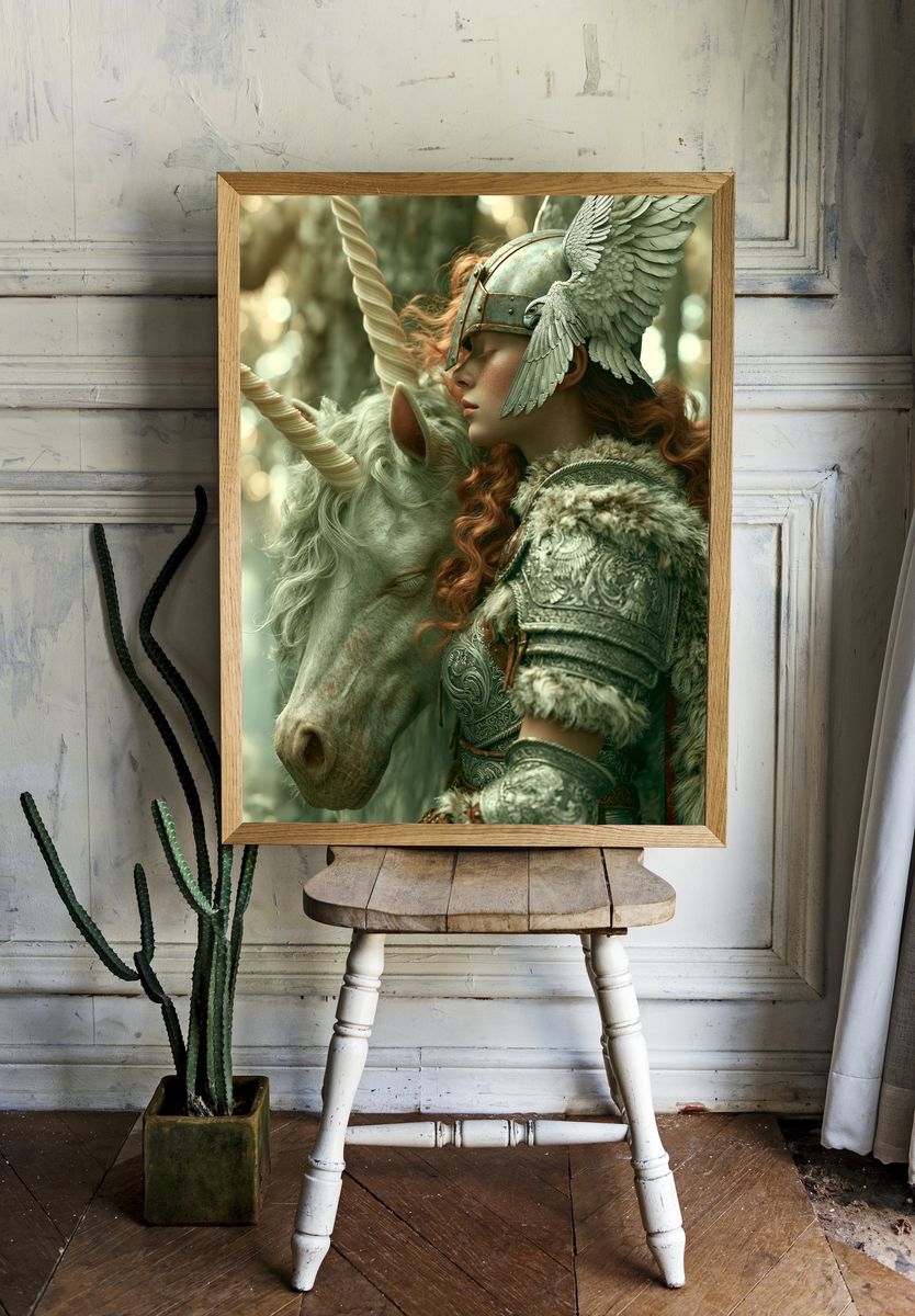 Unicorn Knight Fantasy Illustration Poster. room preview