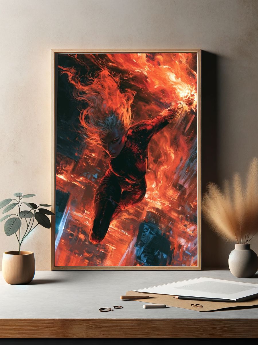 Fireborne Heroine Digital Art Poster. — room view 2