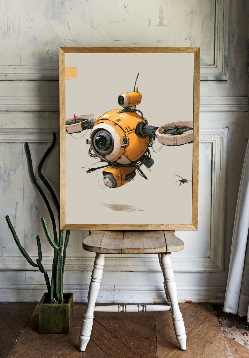 Floating Drone Illustration Poster. room preview