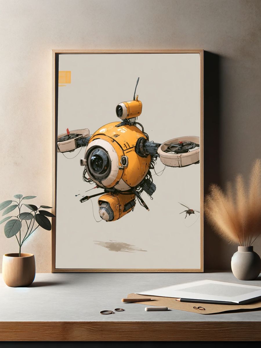 Floating Drone Illustration Poster. — room view 2