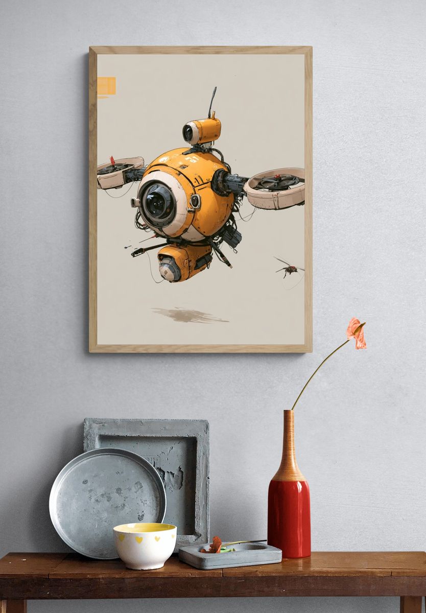 Floating Drone Illustration Poster. — room view 3