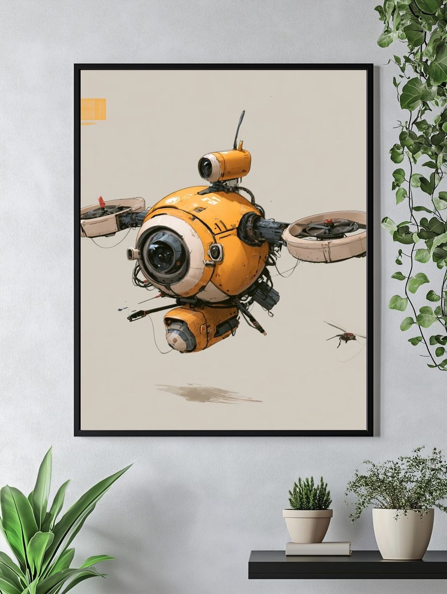 Floating Drone Illustration Poster. — room view 4