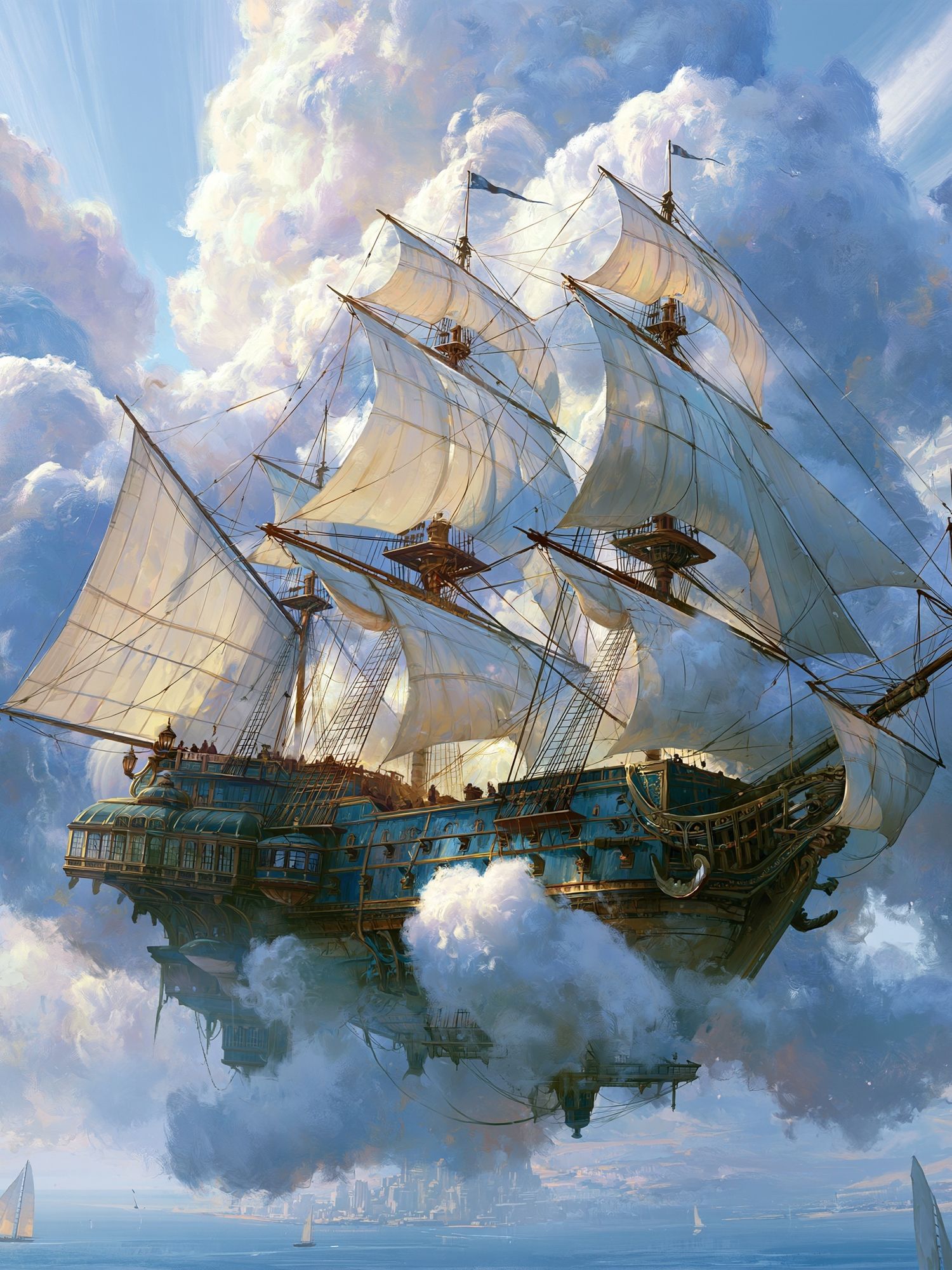 Skyborne Sailing Ship Fantasy Print. poster — illustration art