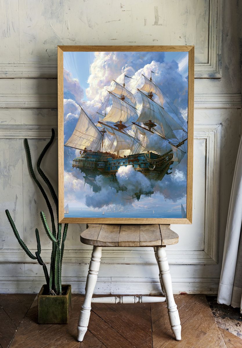 Skyborne Sailing Ship Fantasy Print. — room view 1