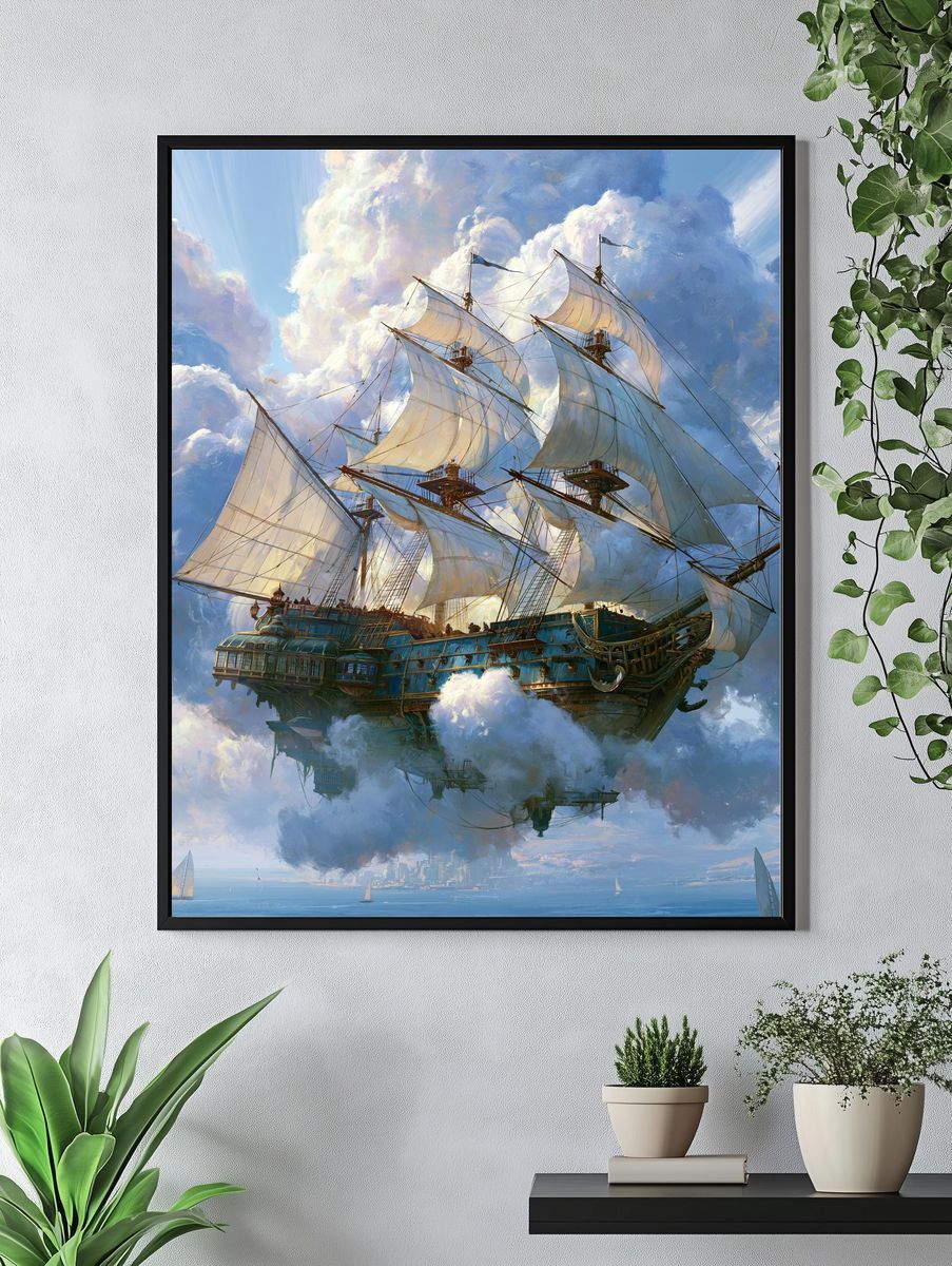 Skyborne Sailing Ship Fantasy Print. — room view 4