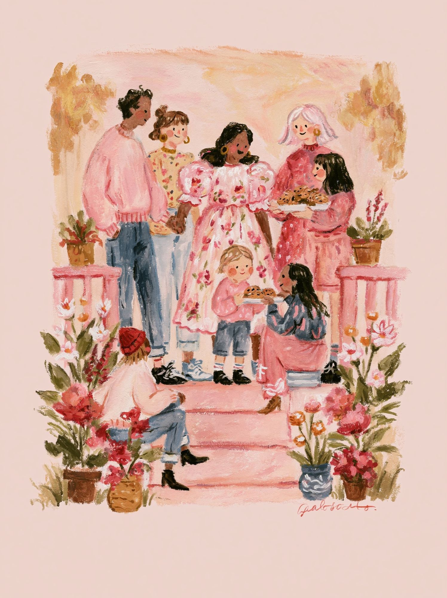 Pink Garden Gathering Illustration Poster. poster detail