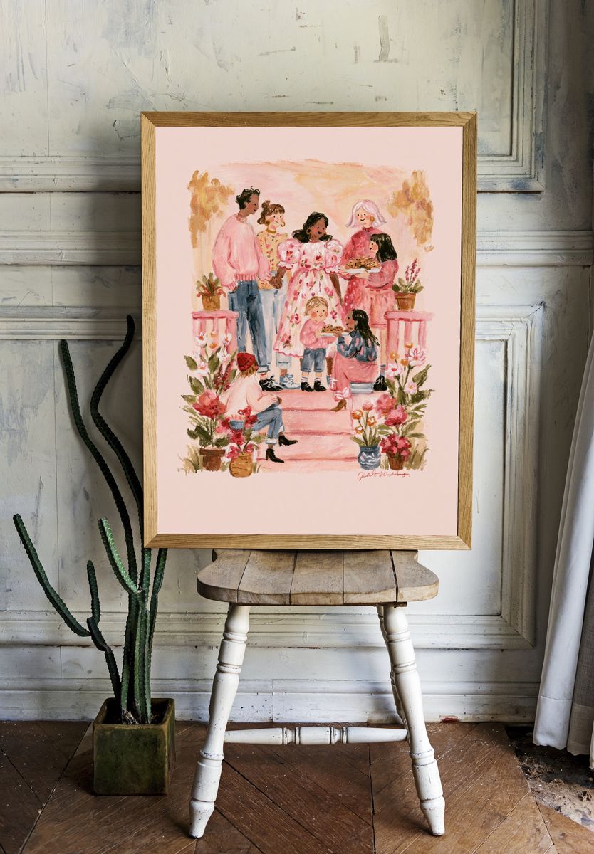 Pink Garden Gathering Illustration Poster. — room view 1