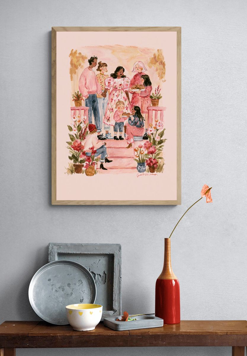 Pink Garden Gathering Illustration Poster. — room view 3