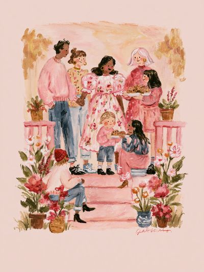 Pink Garden Gathering Illustration Poster. poster print