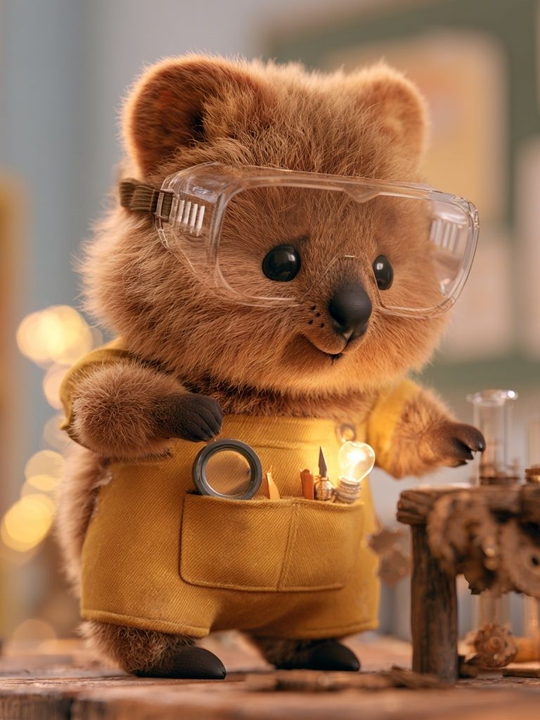 Cute Bear Inventor Illustration Poster. poster detail