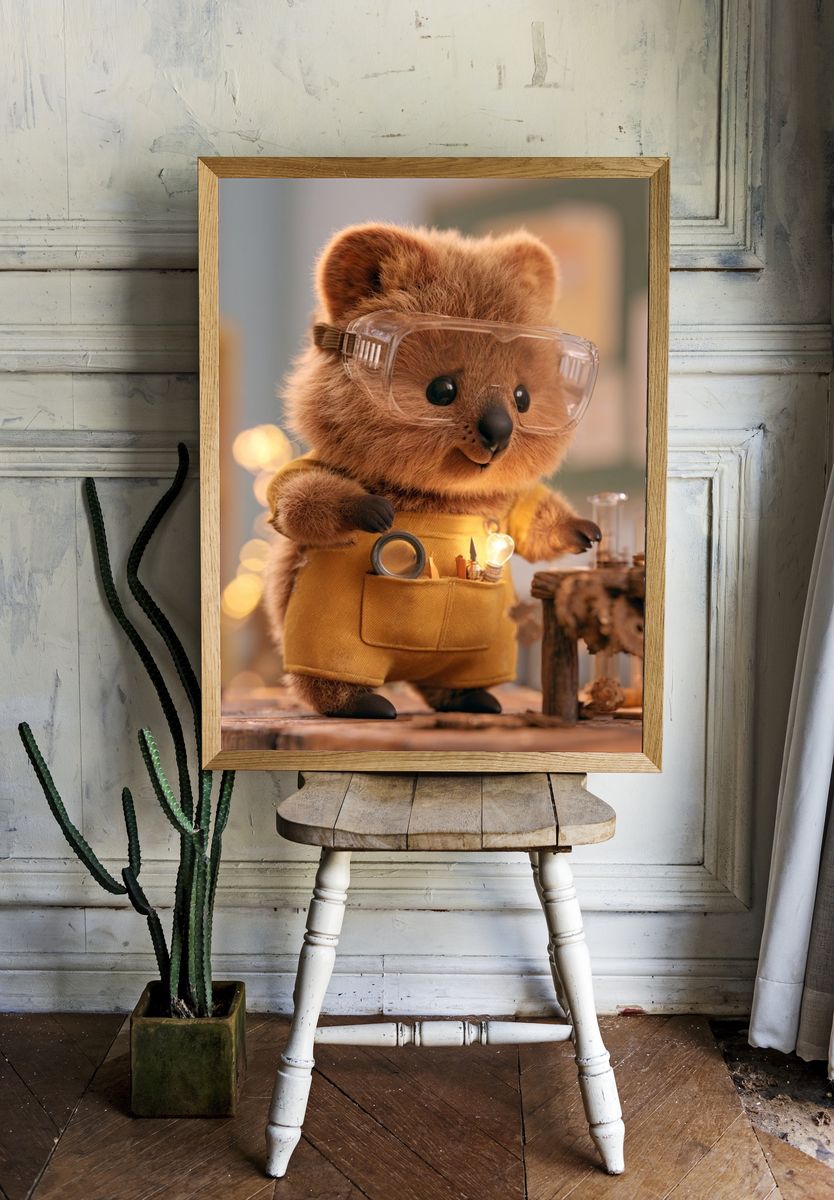 Cute Bear Inventor Illustration Poster. — room view 1