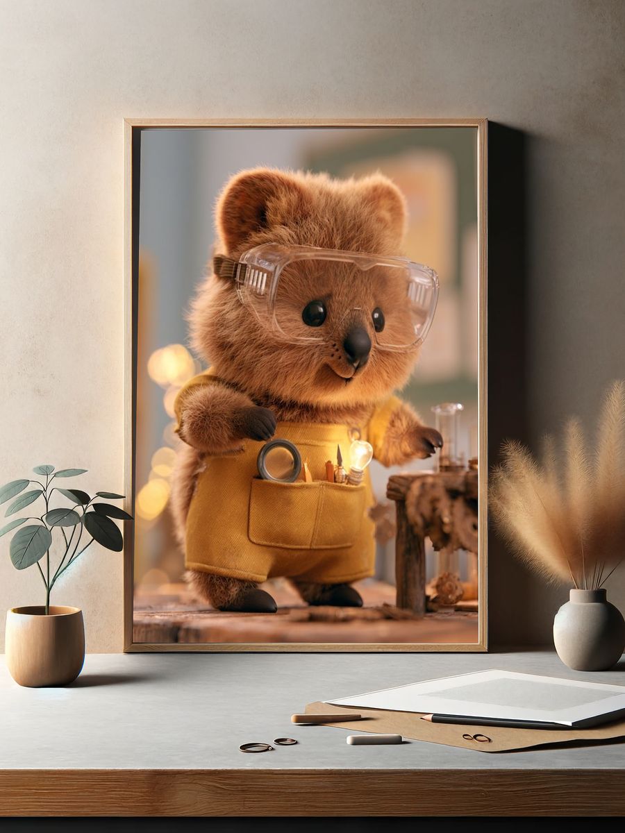 Cute Bear Inventor Illustration Poster. — room view 2