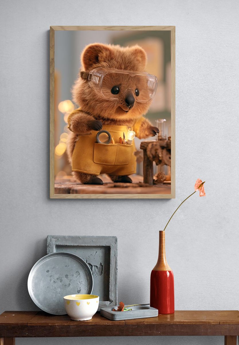 Cute Bear Inventor Illustration Poster. — room view 3